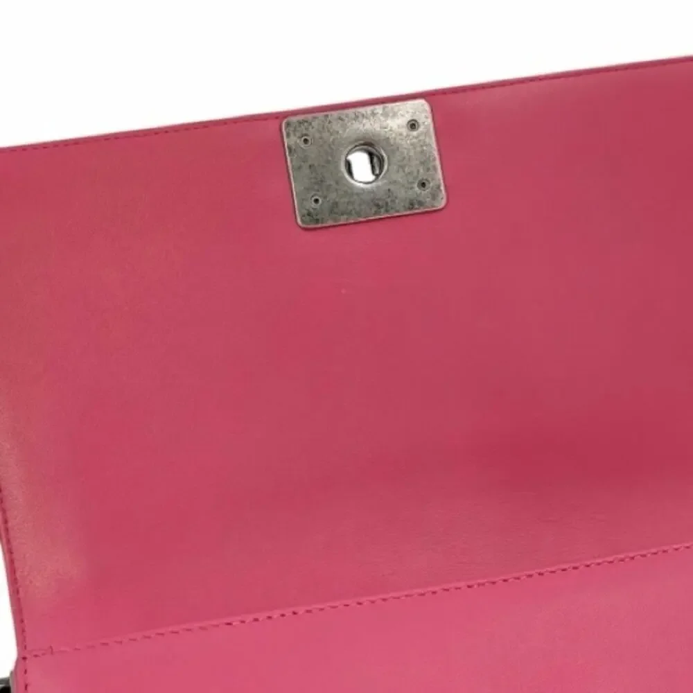 Authentic Chanel Pink Quilted Leather Boy Flap Crossbody Bag